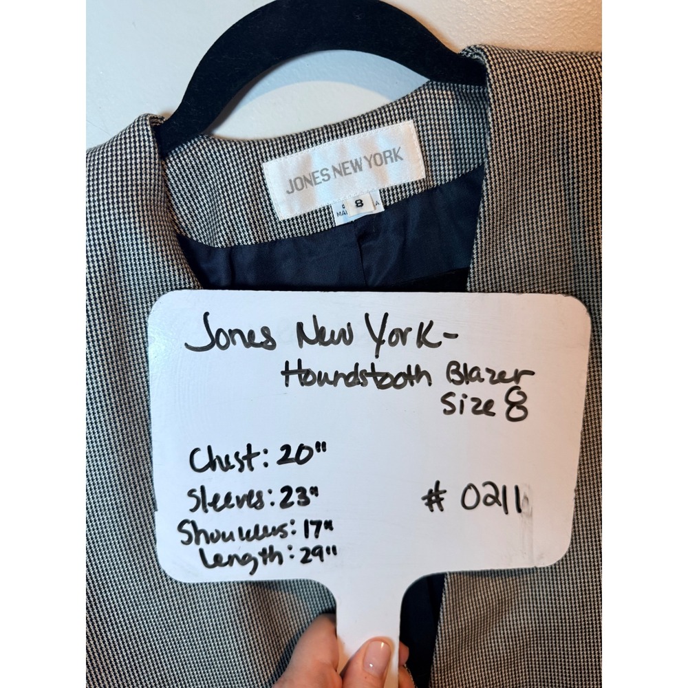 Jones New York Womens Houndstooth Collarless Blazer Black White Burgundy Size 8 - Picture 8 of 8